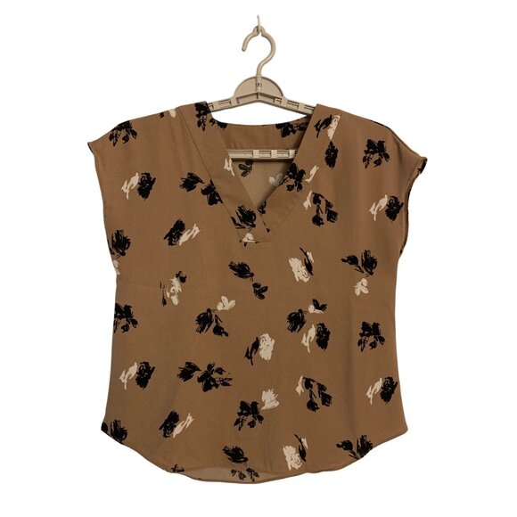 Apt. 9 Womens Floral Print V-Neck Blouse Brown & Black Polyester Size Small - Picture 1 of 7